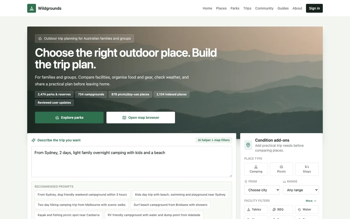Wildgrounds website screenshot